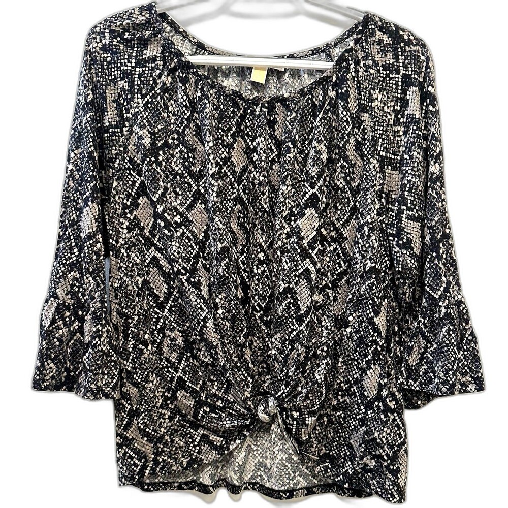 Michael Michael Kors Women’s Large Snakeskin Print Twist Front Top – Bell Sleeve